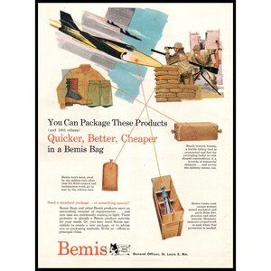1951 Bemis Bag Company Vintage Print Ad Army Gunner Air Force Jet Wall Art